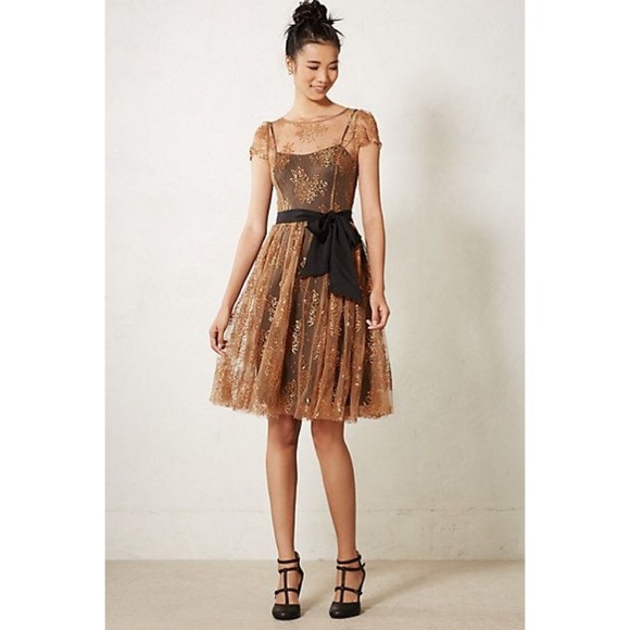 Anthropologie Dresses & Skirts - Anthro Moulinette Soeurs Gold Lace Overlay Dress